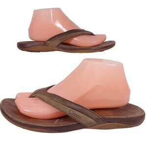 Chaco Flip Flops Sandals Womens 8M Brown Tan Neutral Distressed Thong